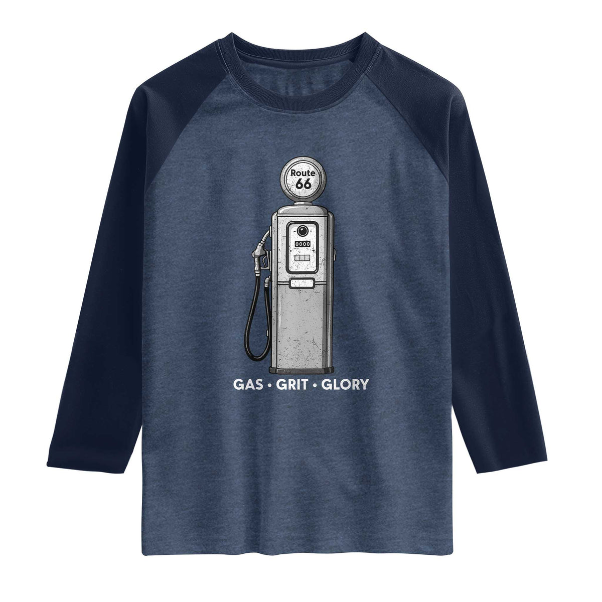 Route Highway 66 Americana Road Trip Raglan Shirt Gas Grill Glory
