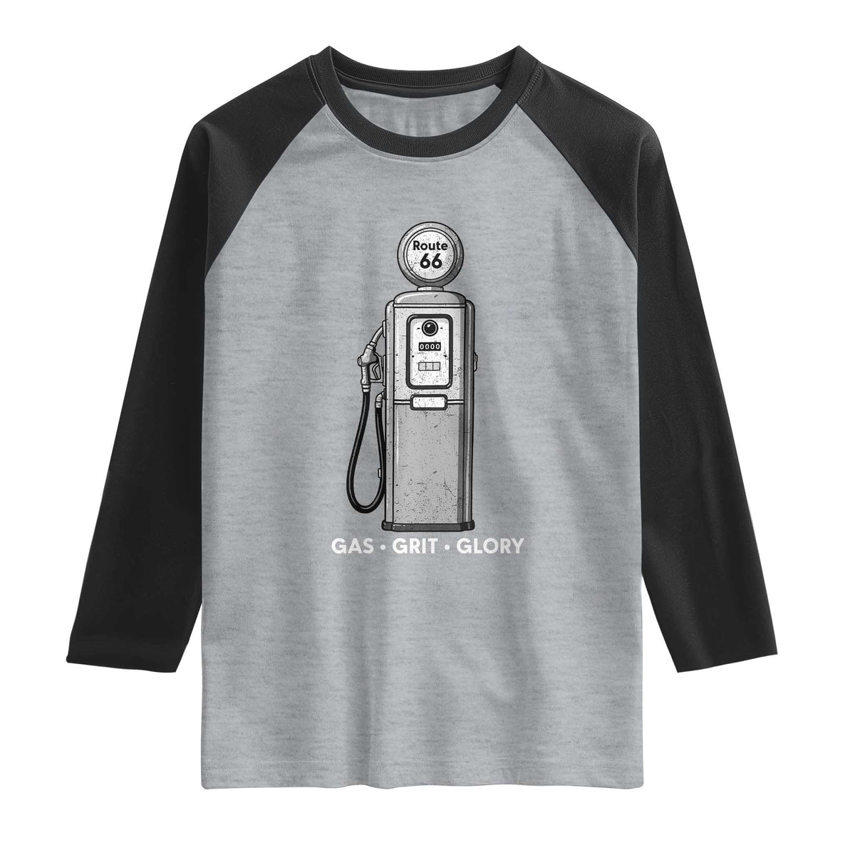 Route Highway 66 Americana Road Trip Raglan Shirt Gas Grill Glory