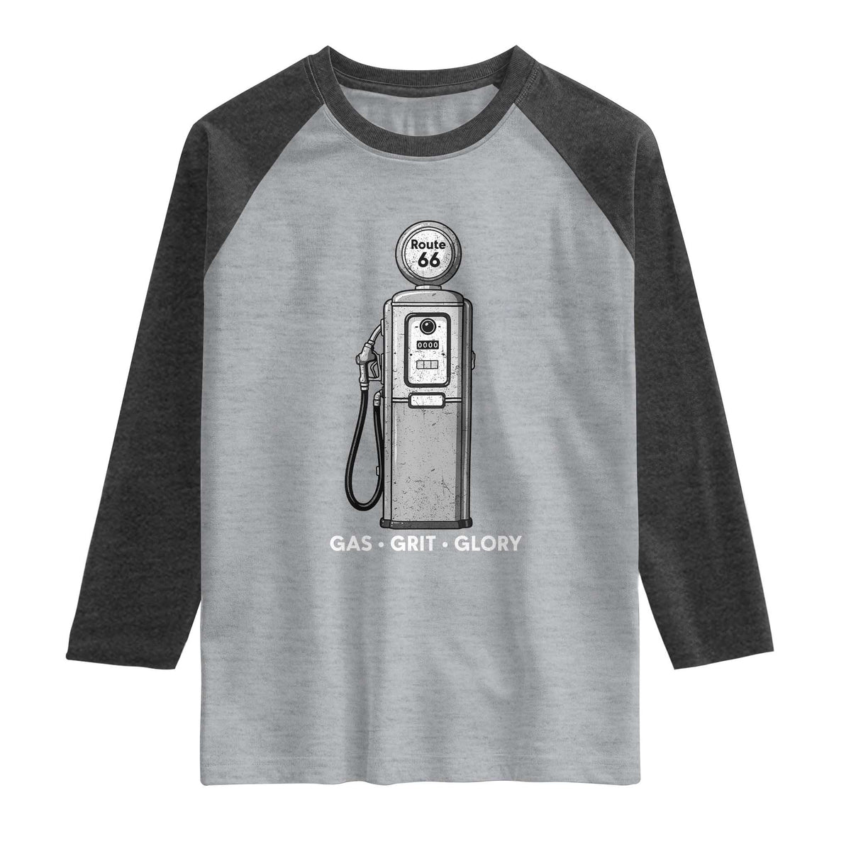 Route Highway 66 Americana Road Trip Raglan Shirt Gas Grill Glory