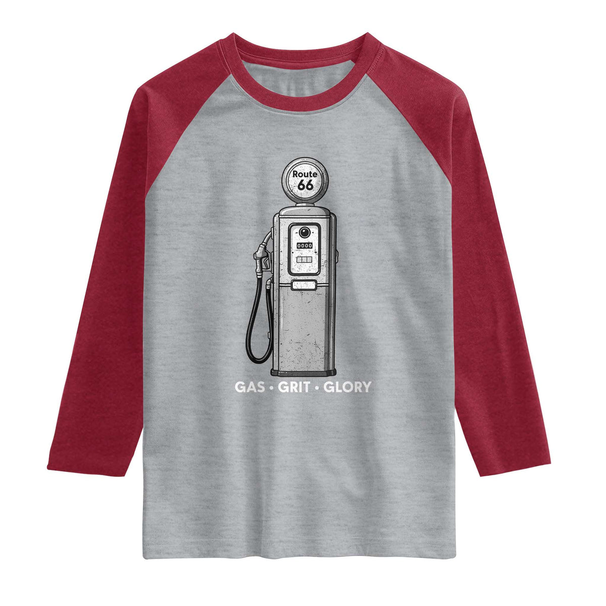 Route Highway 66 Americana Road Trip Raglan Shirt Gas Grill Glory
