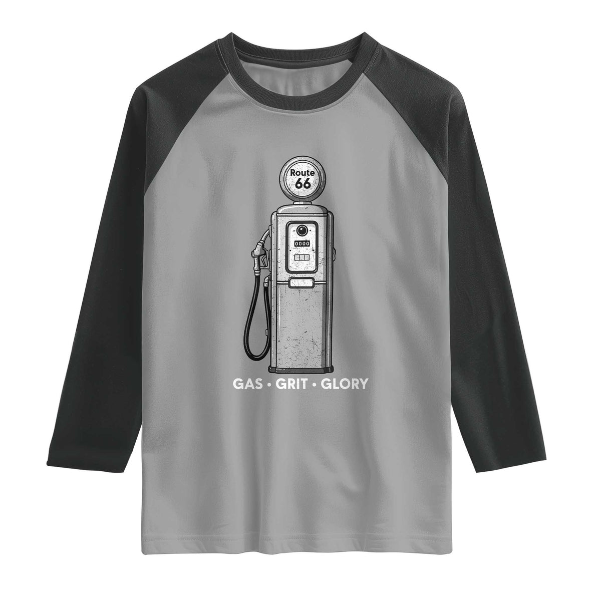 Route Highway 66 Americana Road Trip Raglan Shirt Gas Grill Glory