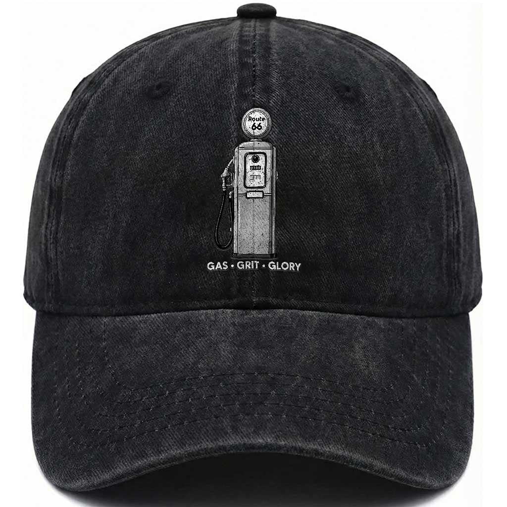 Route Highway 66 Americana Road Trip Washed Cotton Baseball Cap Gas Grill Glory