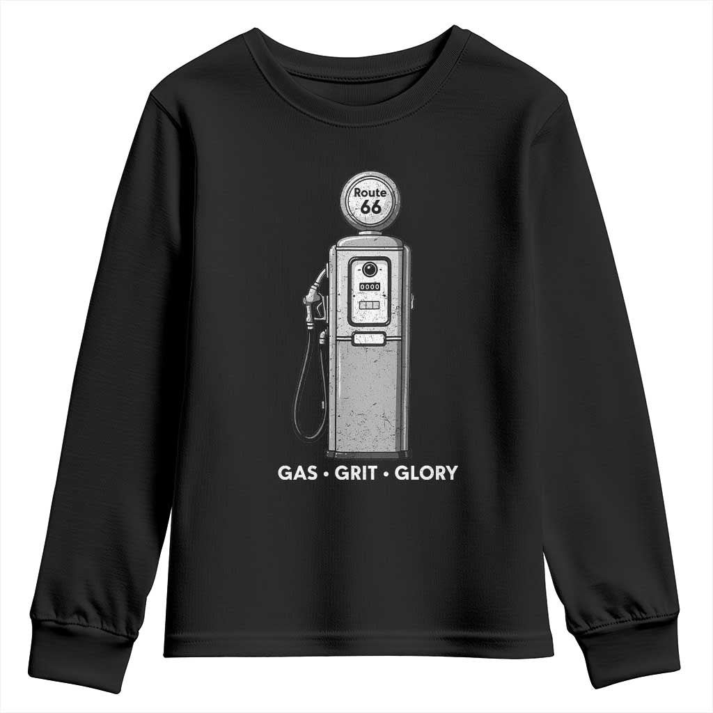 Route Highway 66 Americana Road Trip Youth Sweatshirt Gas Grill Glory