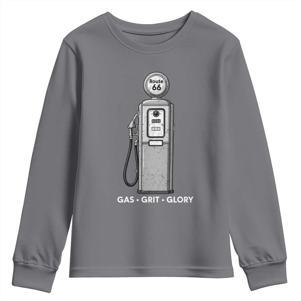 Route Highway 66 Americana Road Trip Youth Sweatshirt Gas Grill Glory