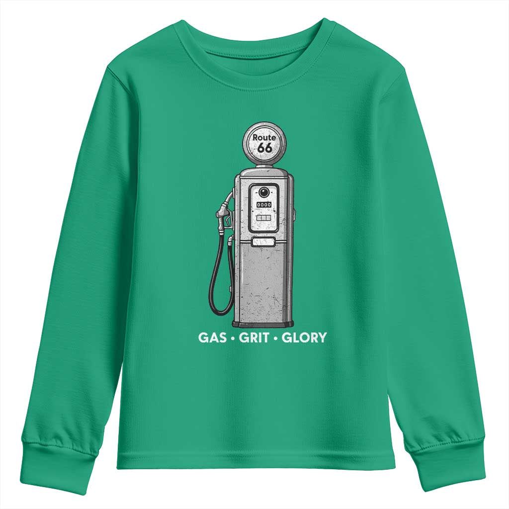 Route Highway 66 Americana Road Trip Youth Sweatshirt Gas Grill Glory