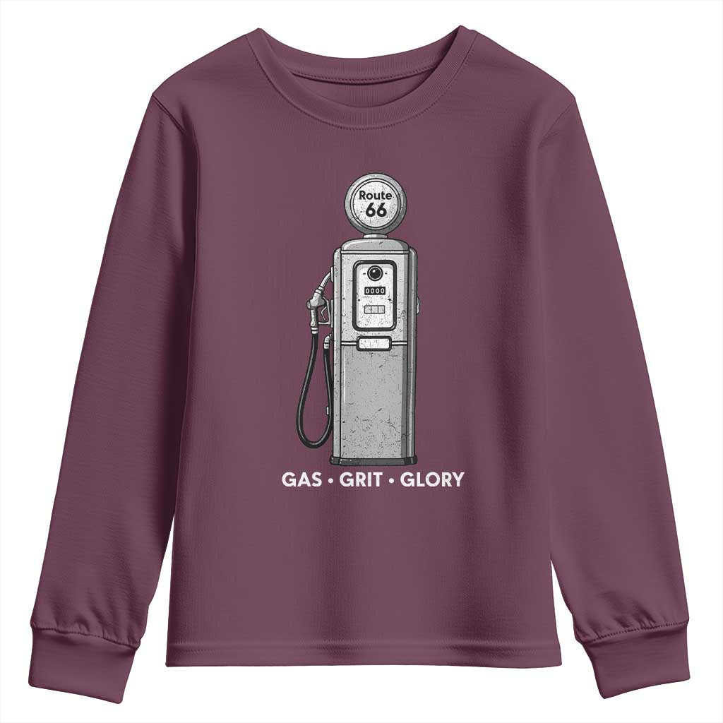 Route Highway 66 Americana Road Trip Youth Sweatshirt Gas Grill Glory