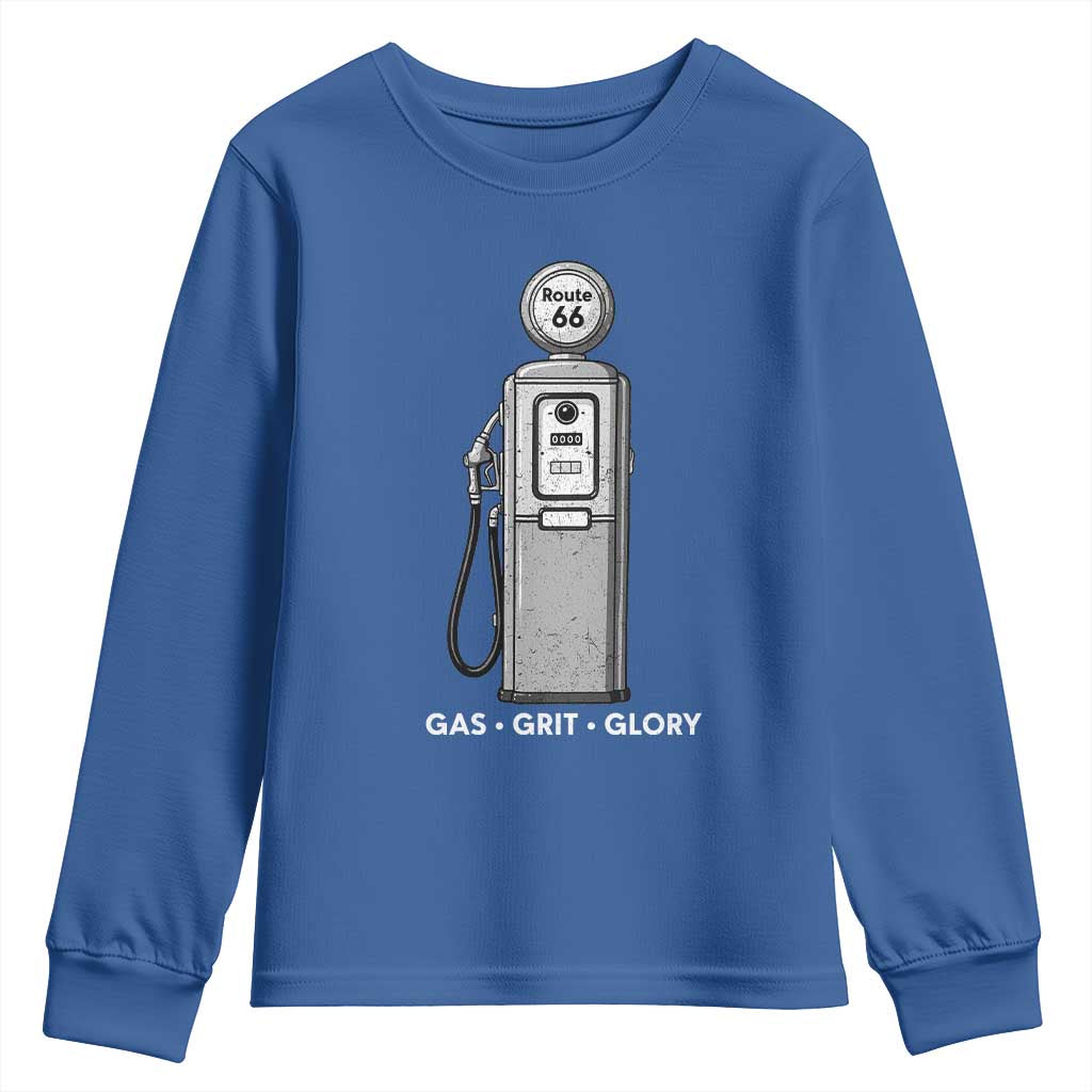Route Highway 66 Americana Road Trip Youth Sweatshirt Gas Grill Glory