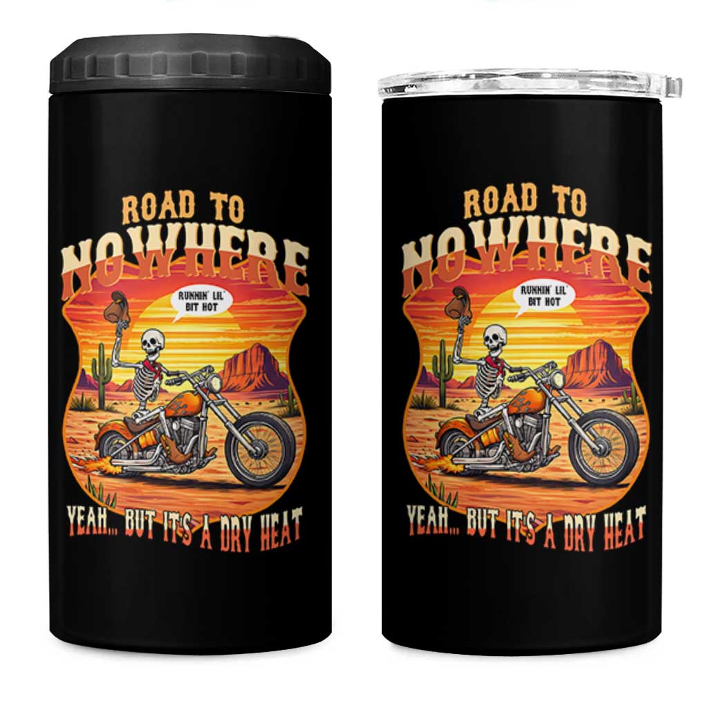 Funny Route Highway 66 Biker Skeleton 4 in 1 Can Cooler Tumbler Road To Adventure