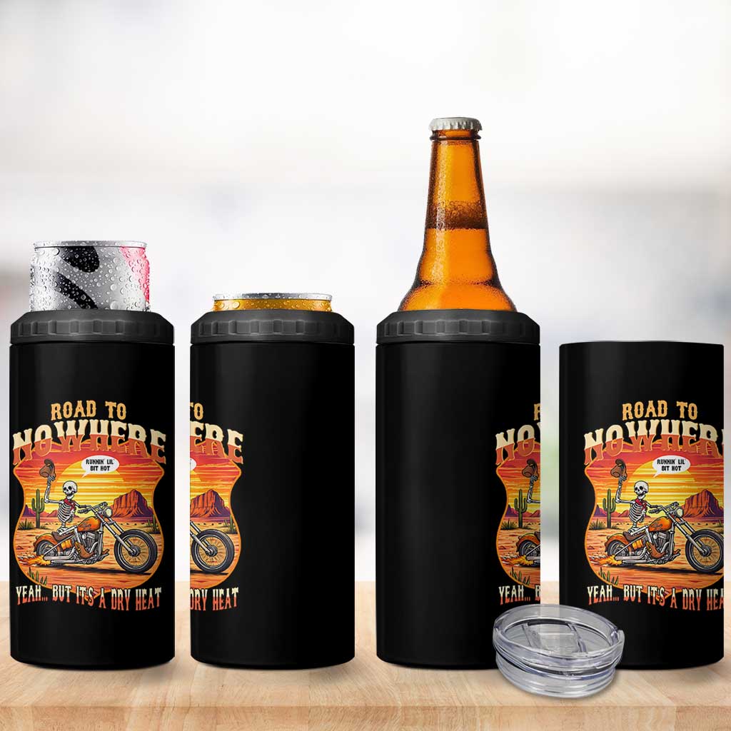 Funny Route Highway 66 Biker Skeleton 4 in 1 Can Cooler Tumbler Road To Adventure