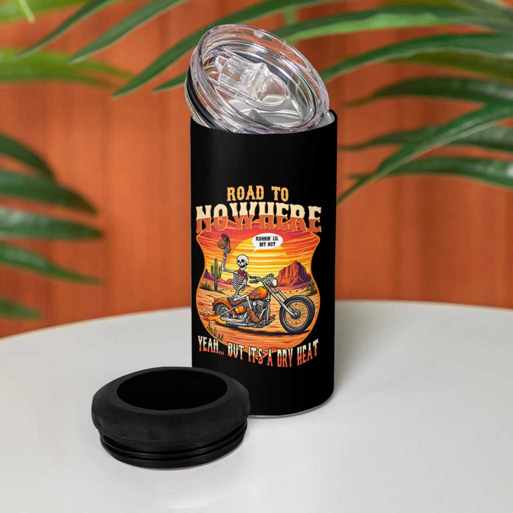 Funny Route Highway 66 Biker Skeleton 4 in 1 Can Cooler Tumbler Road To Adventure