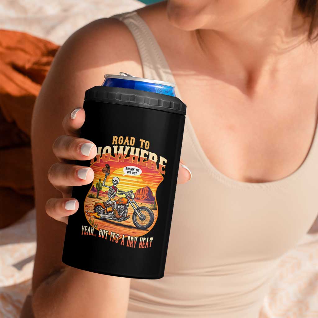 Funny Route Highway 66 Biker Skeleton 4 in 1 Can Cooler Tumbler Road To Adventure