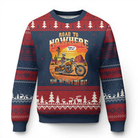 Funny Route Highway 66 Biker Skeleton Ugly Christmas Sweater Road To Adventure