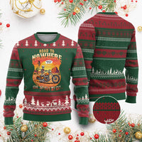 Funny Route Highway 66 Biker Skeleton Ugly Christmas Sweater Road To Adventure