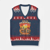 Funny Route Highway 66 Biker Skeleton V-Neck Knit Sweater Vest Road To Adventure