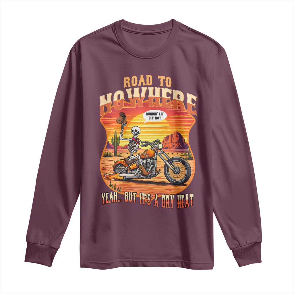 Funny Route Highway 66 Biker Skeleton Long Sleeve Shirt Road To Adventure