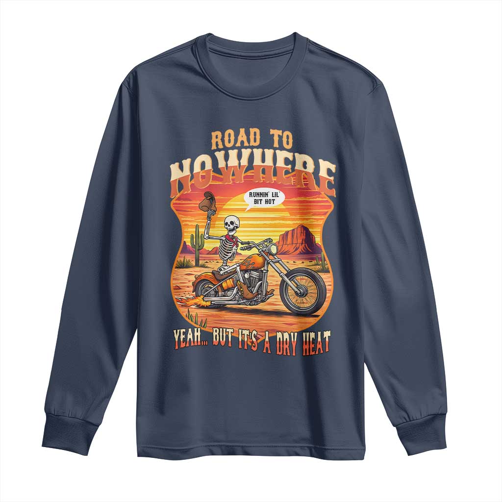 Funny Route Highway 66 Biker Skeleton Long Sleeve Shirt Road To Adventure