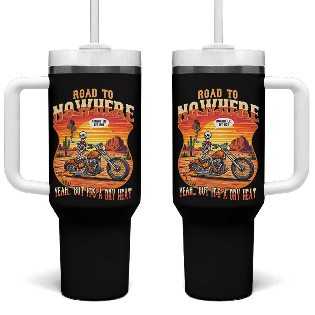 Funny Route Highway 66 Biker Skeleton Tumbler With Handle Road To Adventure