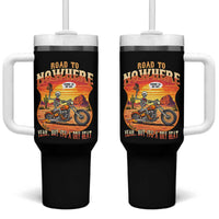 Funny Route Highway 66 Biker Skeleton Tumbler With Handle Road To Adventure