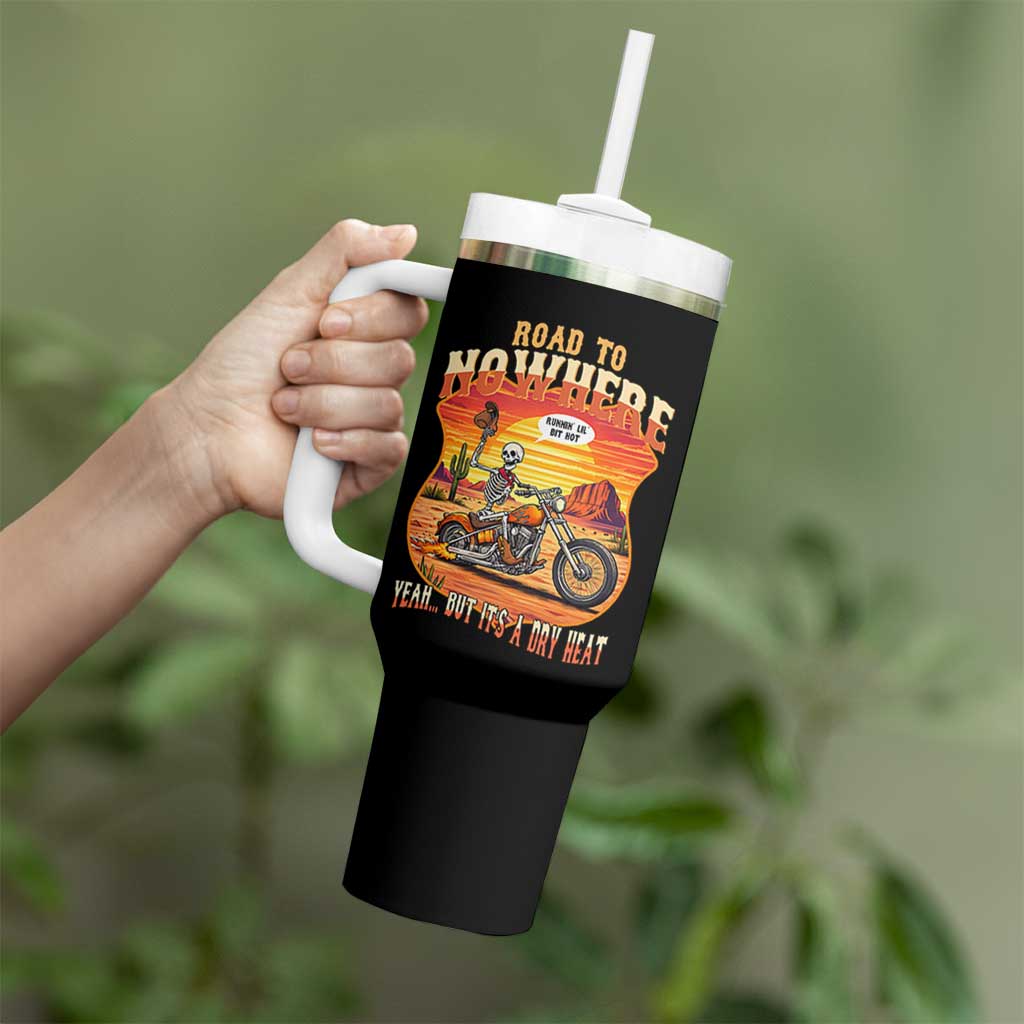 Funny Route Highway 66 Biker Skeleton Tumbler With Handle Road To Adventure