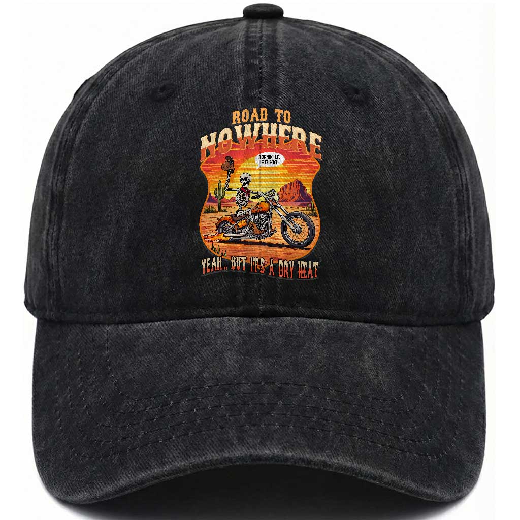 Funny Route Highway 66 Biker Skeleton Washed Cotton Baseball Cap Road To Adventure