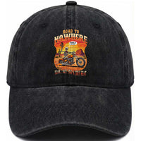 Funny Route Highway 66 Biker Skeleton Washed Cotton Baseball Cap Road To Adventure
