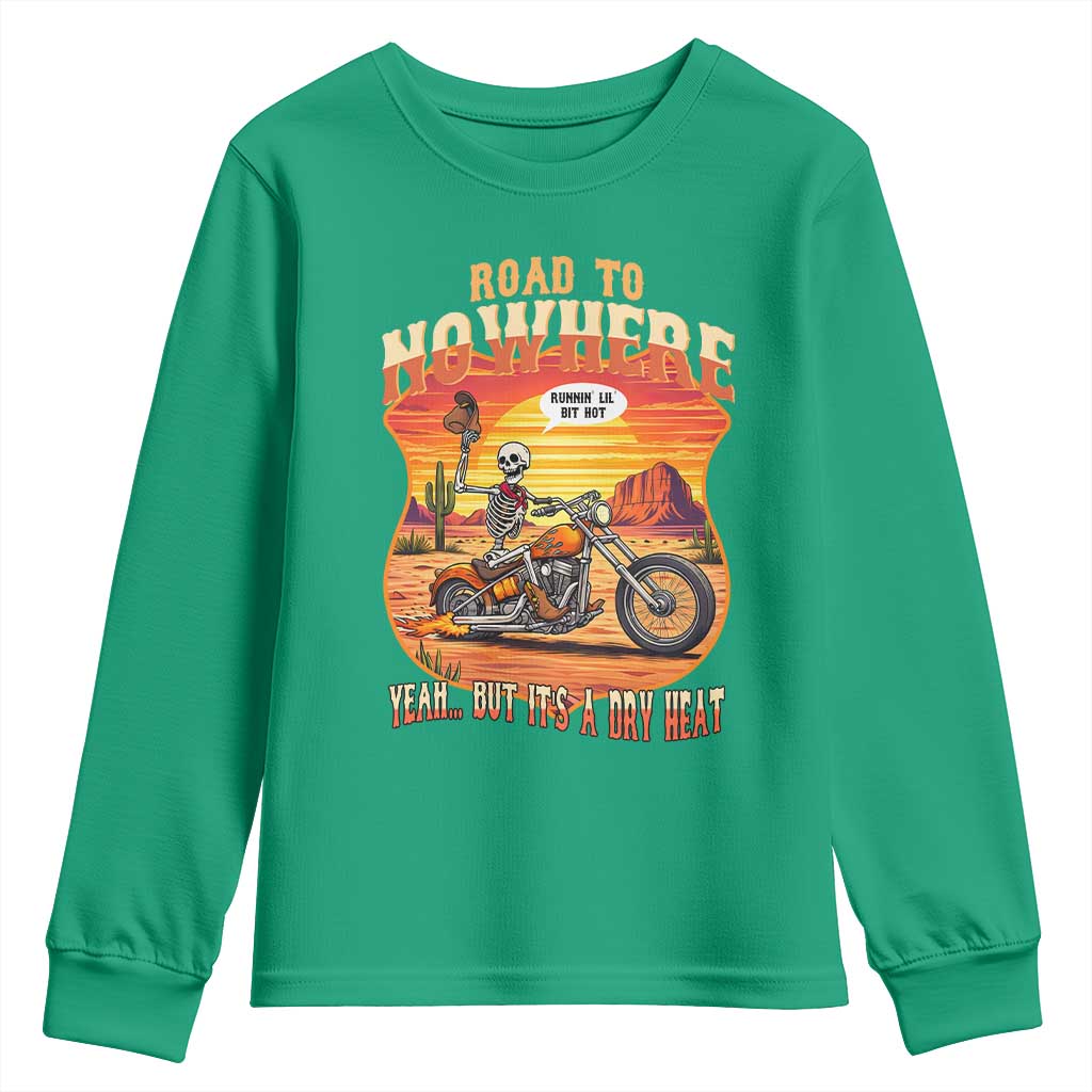 Funny Route Highway 66 Biker Skeleton Youth Sweatshirt Road To Adventure