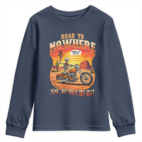 Funny Route Highway 66 Biker Skeleton Youth Sweatshirt Road To Adventure