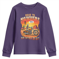 Funny Route Highway 66 Biker Skeleton Youth Sweatshirt Road To Adventure