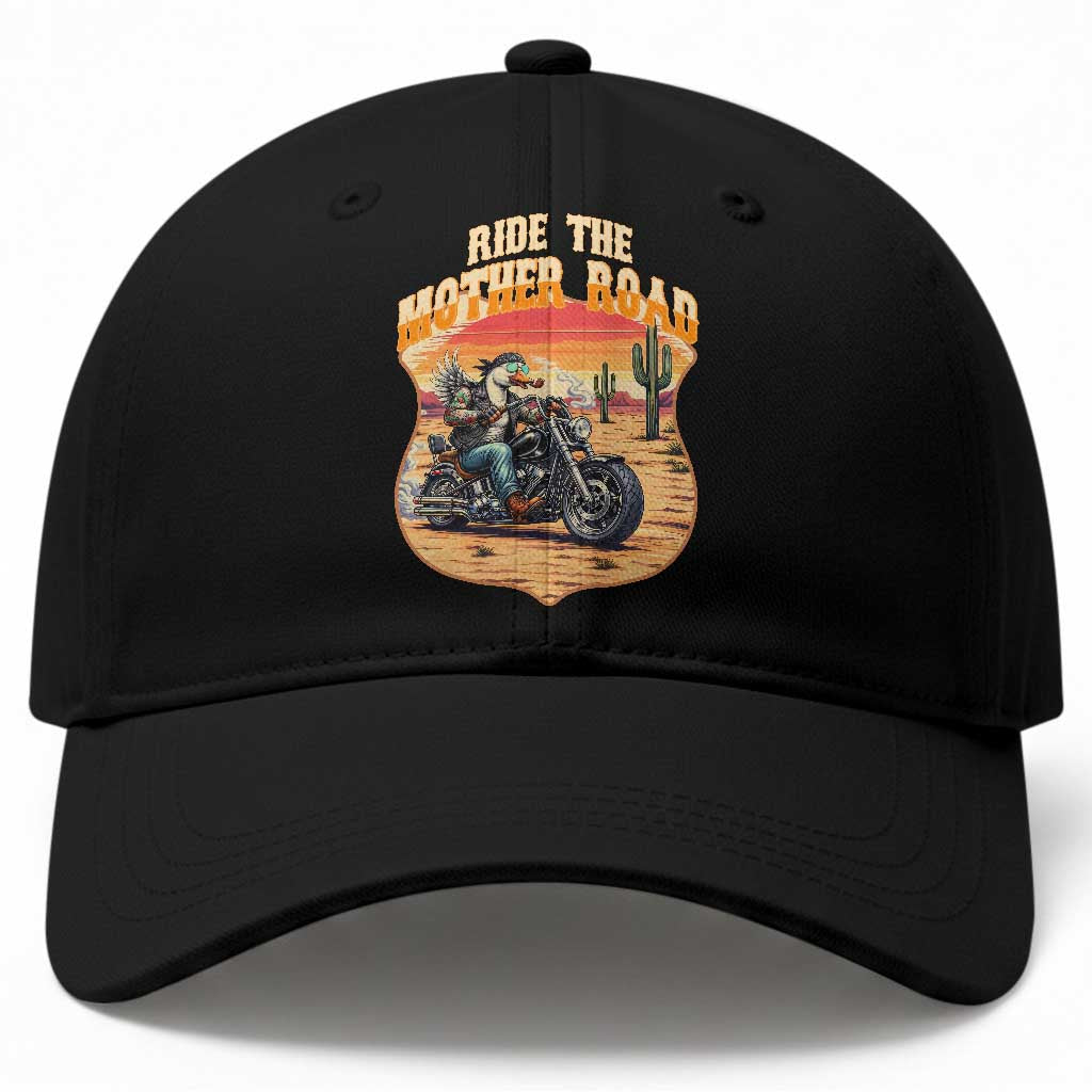 Funny Route Highway 66 Goose Biker Baseball Cap Ride The Mother Road