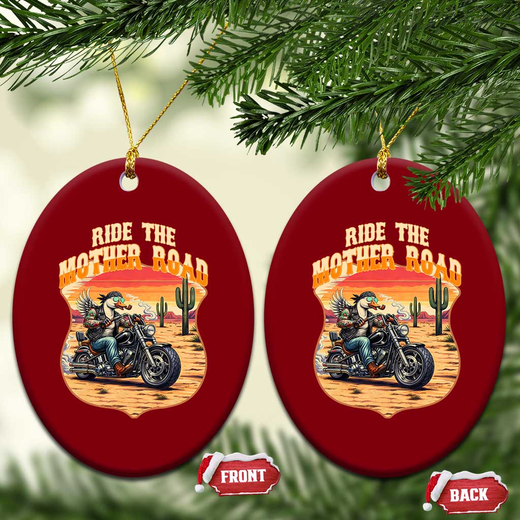Funny Route Highway 66 Goose Biker Ceramic Ornament Ride The Mother Road