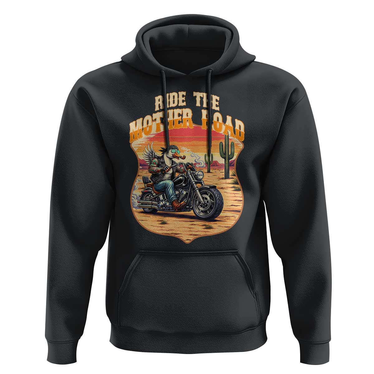 Funny Route Highway 66 Goose Biker Hoodie Ride The Mother Road