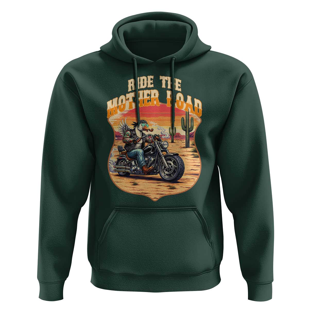 Funny Route Highway 66 Goose Biker Hoodie Ride The Mother Road