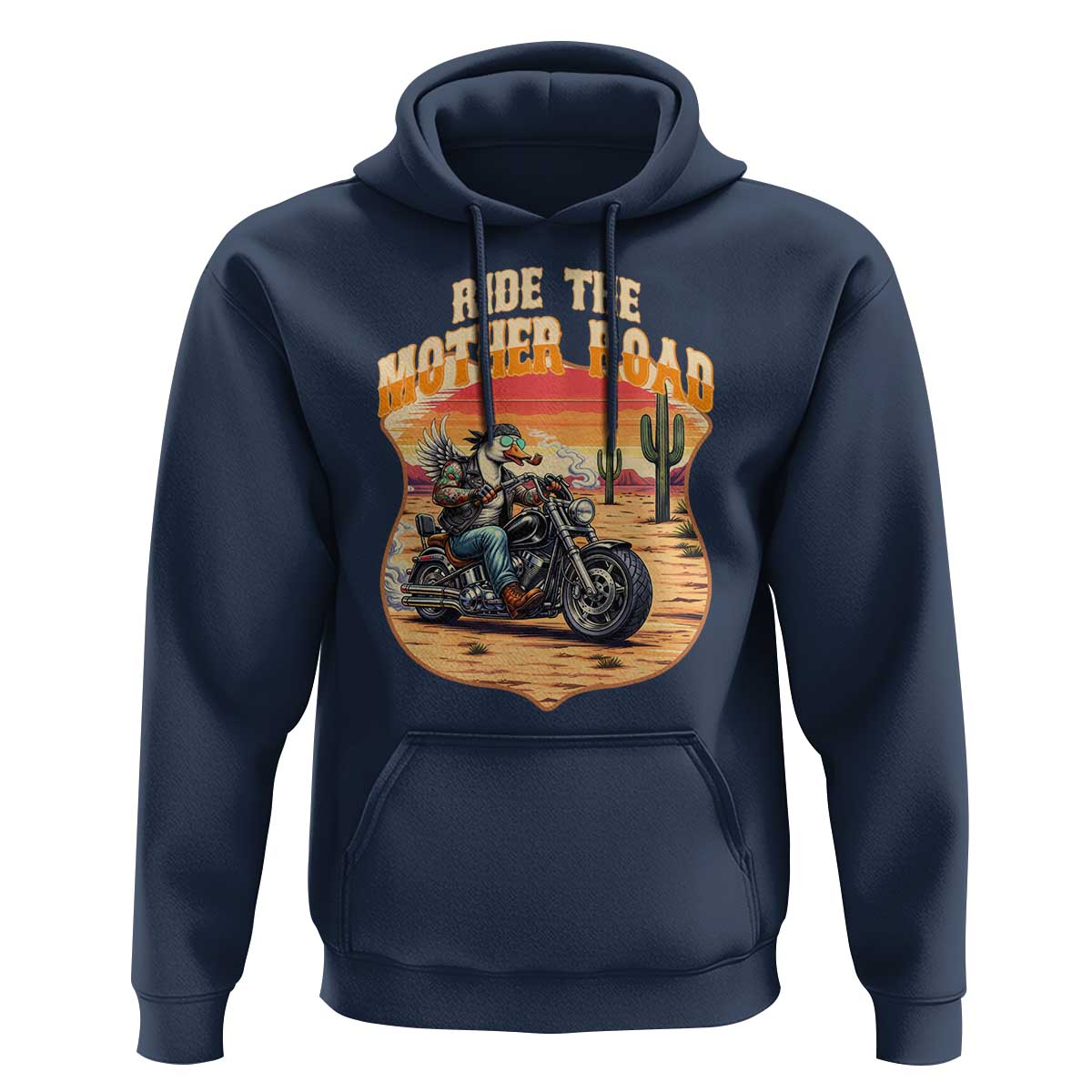 Funny Route Highway 66 Goose Biker Hoodie Ride The Mother Road