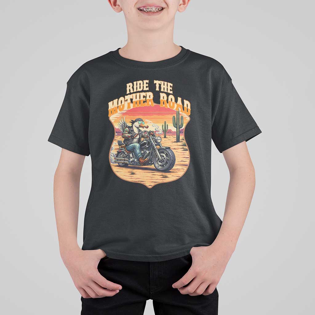 Funny Route Highway 66 Goose Biker T Shirt For Kid Ride The Mother Road