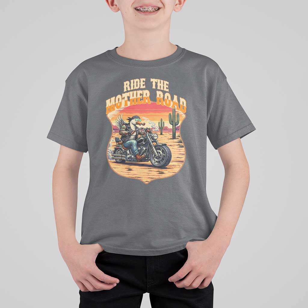 Funny Route Highway 66 Goose Biker T Shirt For Kid Ride The Mother Road