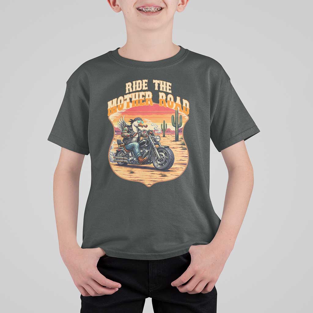Funny Route Highway 66 Goose Biker T Shirt For Kid Ride The Mother Road