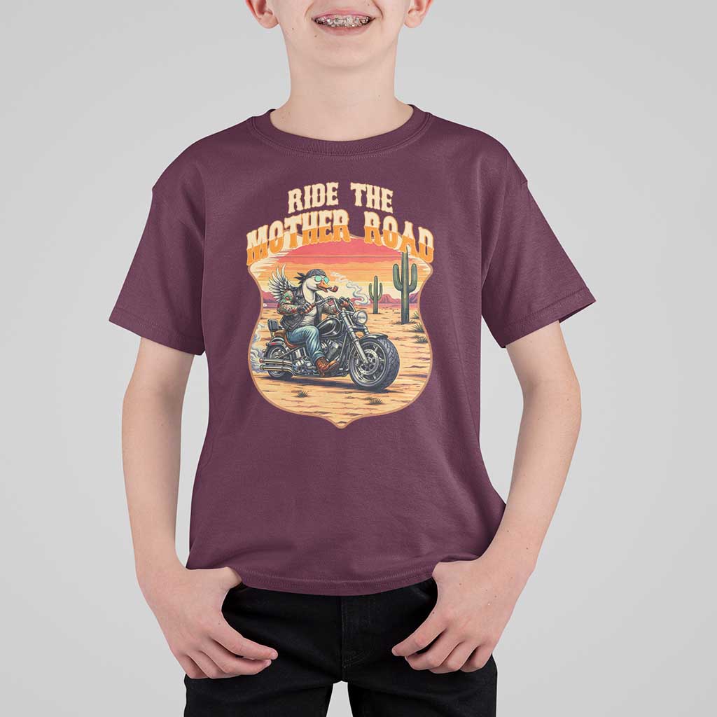 Funny Route Highway 66 Goose Biker T Shirt For Kid Ride The Mother Road