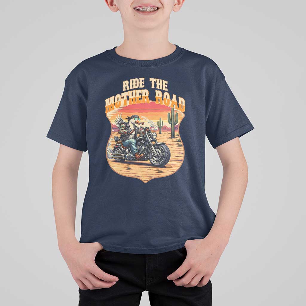 Funny Route Highway 66 Goose Biker T Shirt For Kid Ride The Mother Road