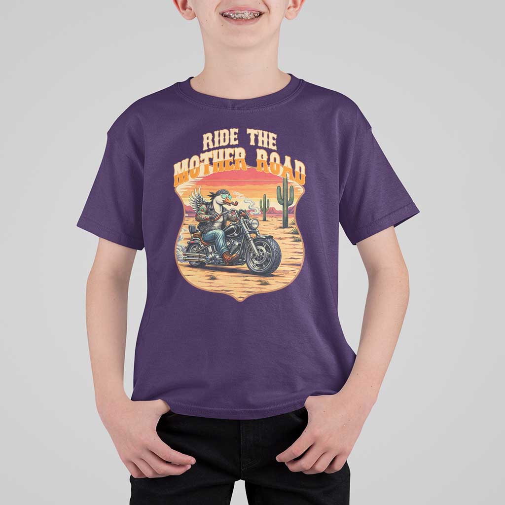 Funny Route Highway 66 Goose Biker T Shirt For Kid Ride The Mother Road