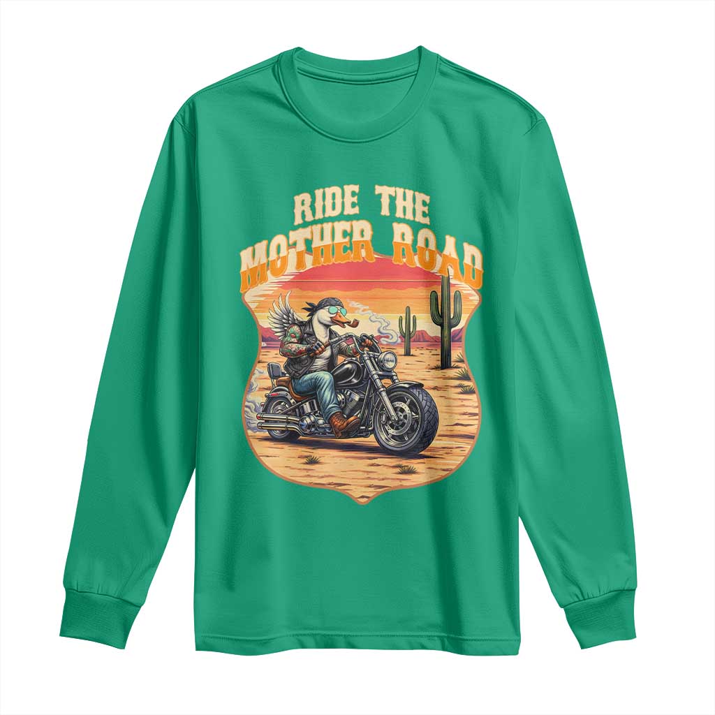 Funny Route Highway 66 Goose Biker Long Sleeve Shirt Ride The Mother Road