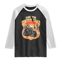 Funny Route Highway 66 Goose Biker Raglan Shirt Ride The Mother Road