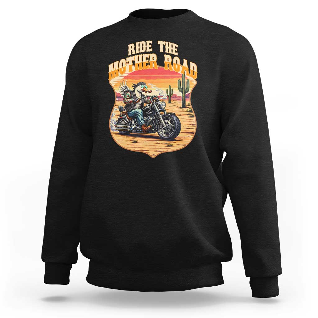 Funny Route Highway 66 Goose Biker Sweatshirt Ride The Mother Road