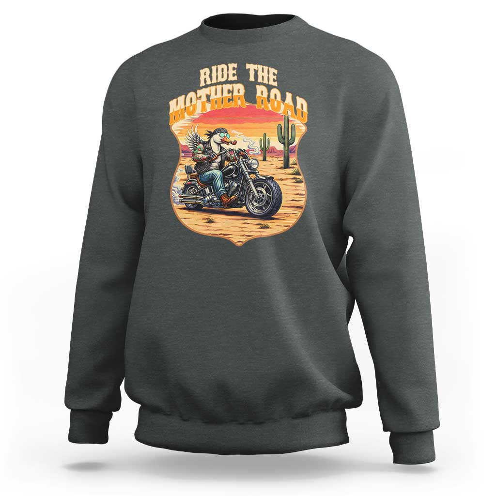Funny Route Highway 66 Goose Biker Sweatshirt Ride The Mother Road