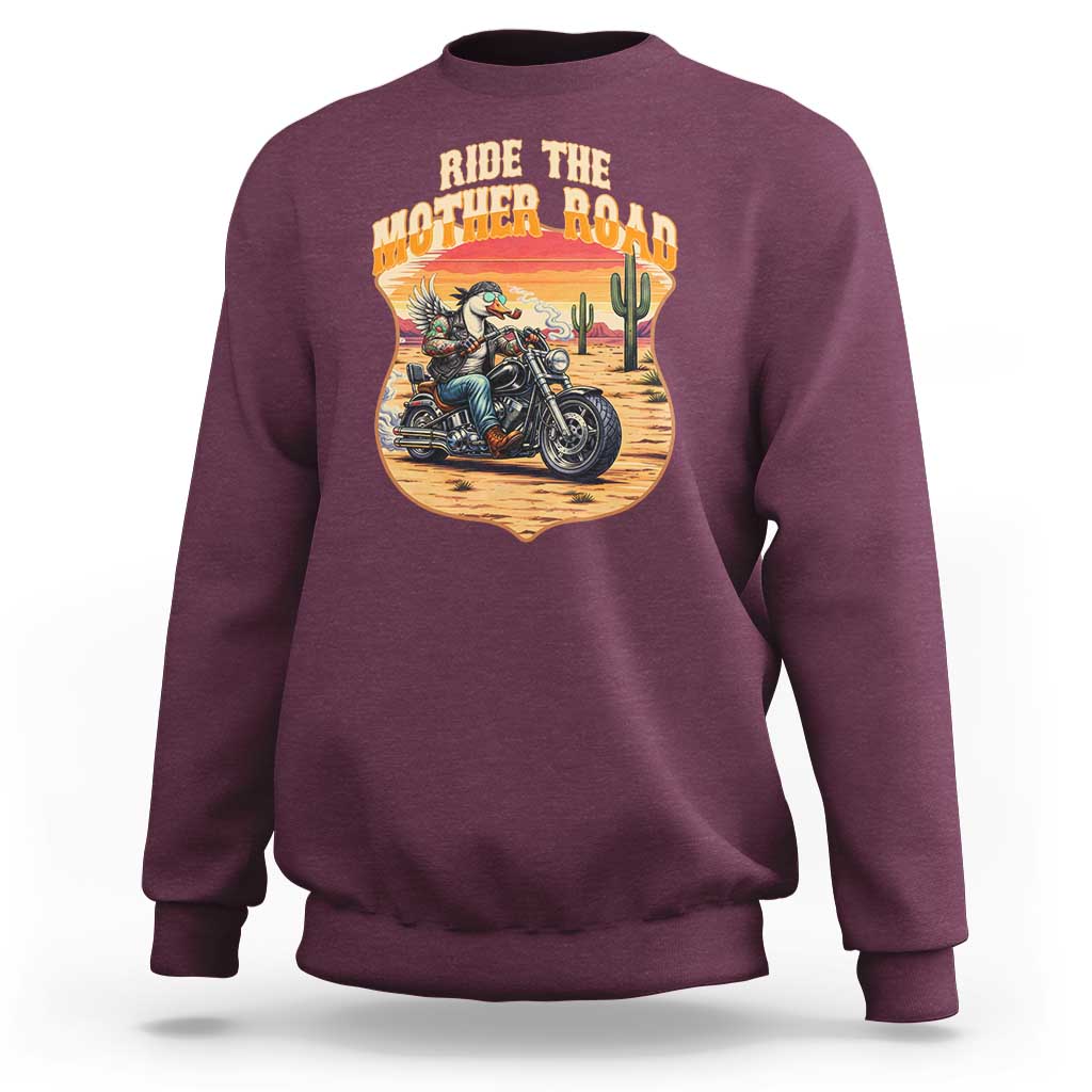 Funny Route Highway 66 Goose Biker Sweatshirt Ride The Mother Road