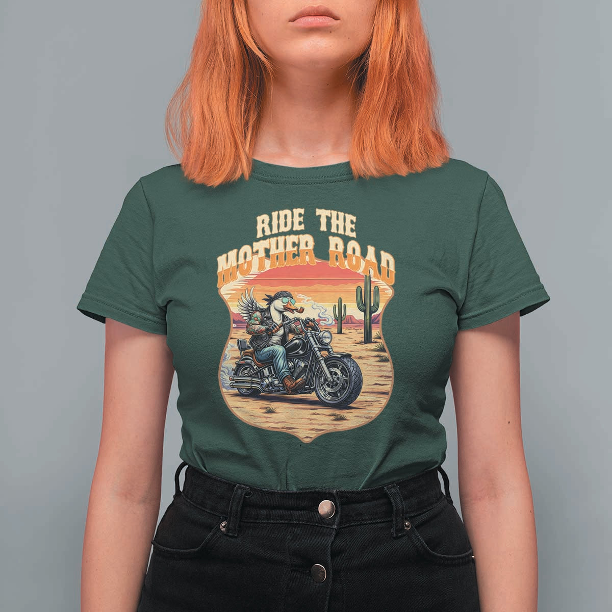 Funny Route Highway 66 Goose Biker T Shirt For Women Ride The Mother Road