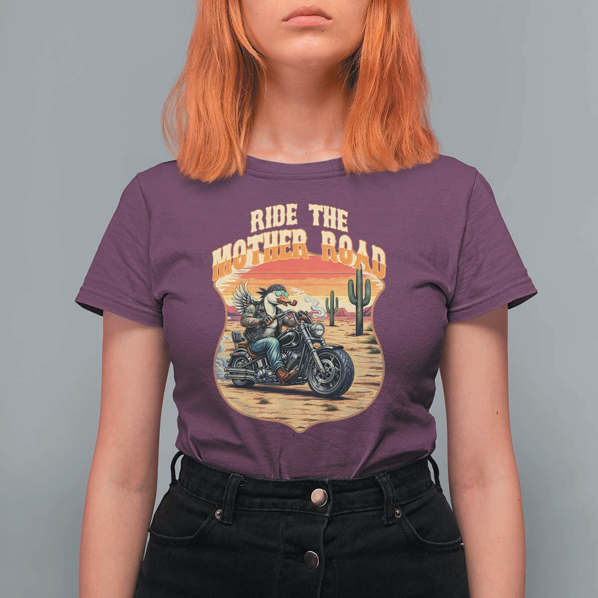 Funny Route Highway 66 Goose Biker T Shirt For Women Ride The Mother Road