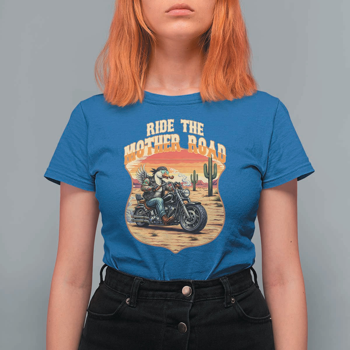 Funny Route Highway 66 Goose Biker T Shirt For Women Ride The Mother Road