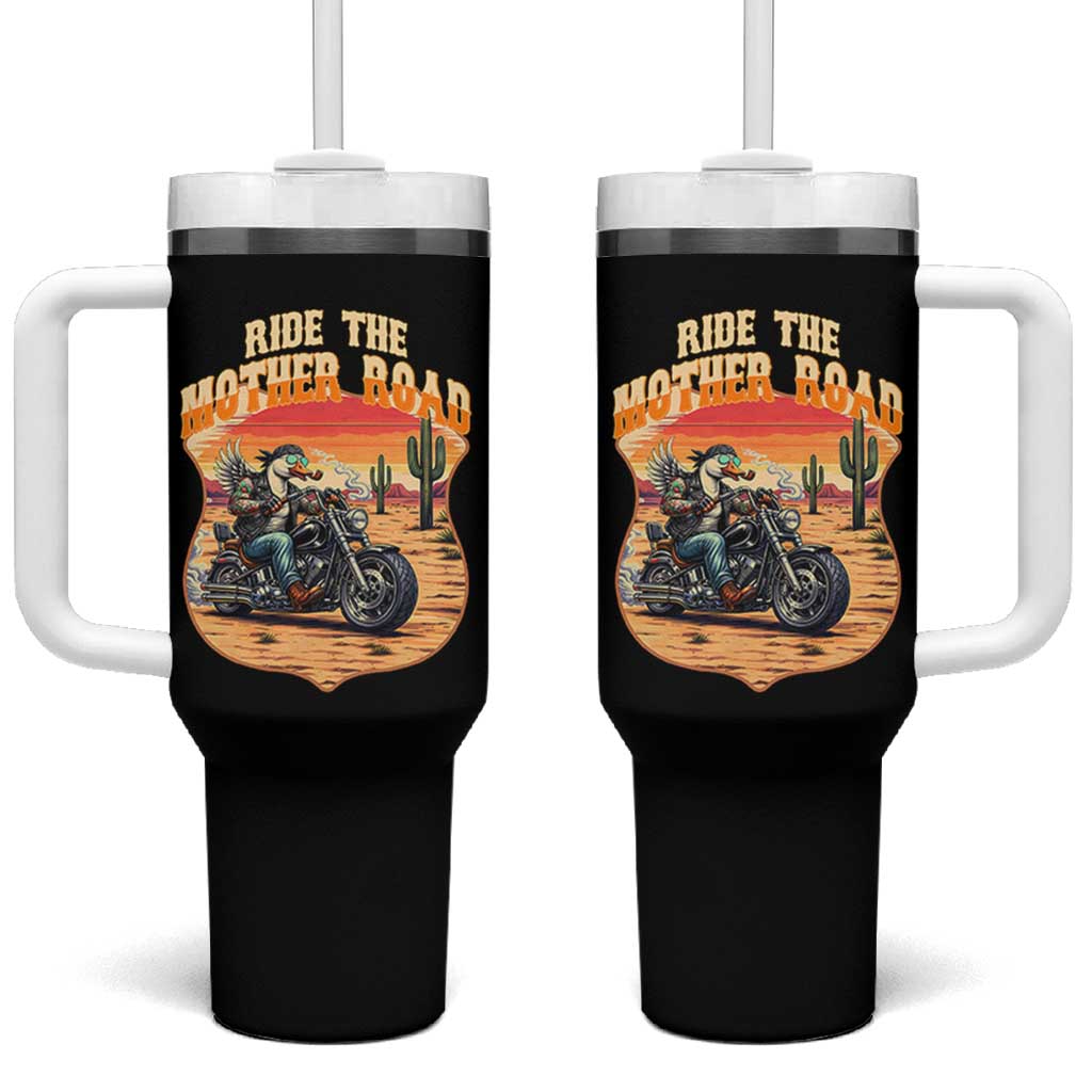 Funny Route Highway 66 Goose Biker Tumbler With Handle Ride The Mother Road