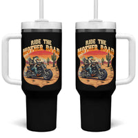 Funny Route Highway 66 Goose Biker Tumbler With Handle Ride The Mother Road