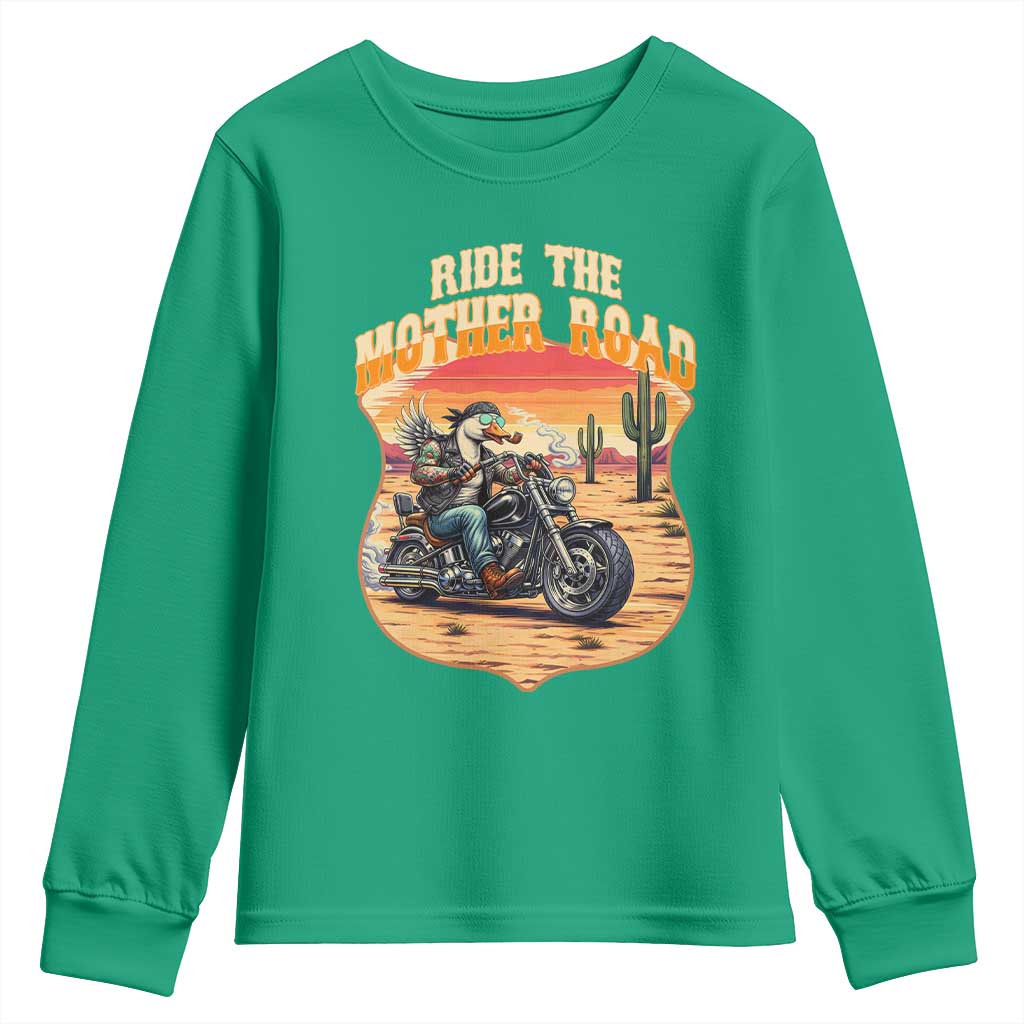 Funny Route Highway 66 Goose Biker Youth Sweatshirt Ride The Mother Road